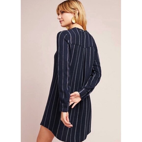 Bella Dahl Striped Tunic Dress V-Neck Vertical Striped Linen-Like Poncho Knit S - Picture 4 of 10